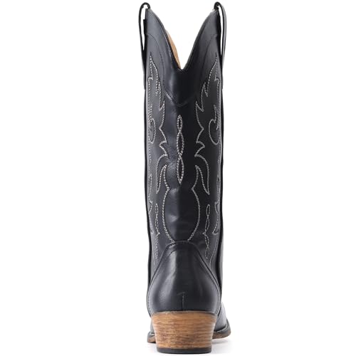 Image of IUV Cowboy Boots for Women Mid Calf Fashion Cowgirl Boots with Embroidery Western Snip Toe