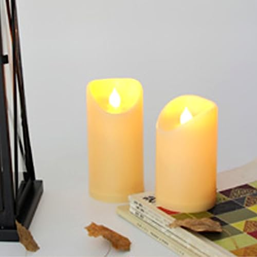 Image of Waterproof Outdoor Battery Operated Flameless Candles with Auto Timer Flickering Plastic Resin Electric LED Pillar Lights for Lantern Patio Garden Wedding Party Decorations 3x5 Inches Ivory 2 Pack