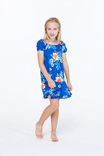 Image of Matchable Family Hawaiian Luau Men Women Girl Boy Clothes in Hibiscus Blue