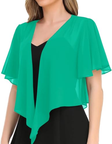 Image of Women's Solid Puff Sleeve Kimono Short Cardigan Loose Cover Up Casual Blouse Top Chiffon