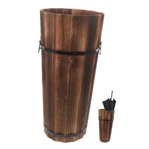 Porte-parapluie en bois marron au design élégant pour entrée raffinée