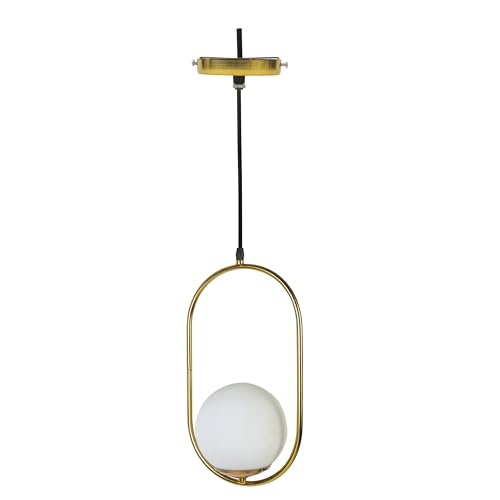 Image of Lexton Golden Capsule Decorative Hanging Ceiling Pendant Light, White Globe & Metal for Bedroom, Living Room (Bulb Not Included)