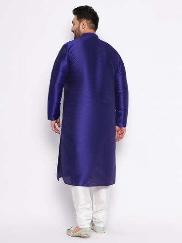 Image of Vastramay Plus Men's White Silk Blend Kurta Pyjama Set VPLUSMKWH001nPBL 44 | Independence Day