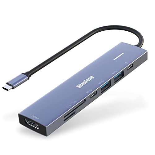 ShanFeng Adaptador multipuerto USB C 4K 60 Hz, 7 en 1 con HDMI, 100 W PD, 10 Gbps USB-C y 2 puertos de datos USB-A, lector de tarjetas SD/microSD para MacBook Pro/Air, i-Pad Pro, Surface Pro 7 Cover
