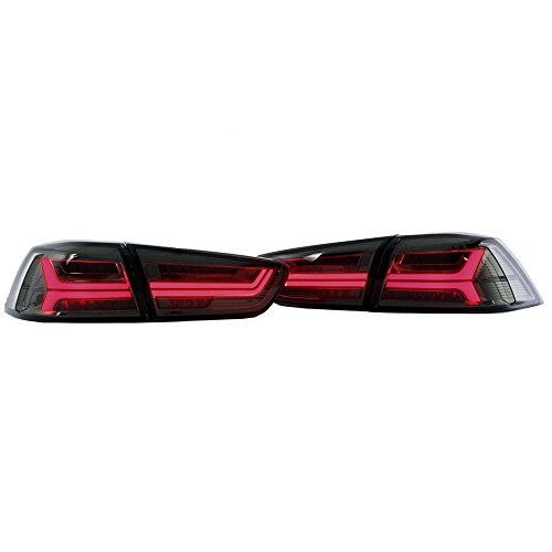 MOSTPLUS Updated Smoked LED Tail Lights Rear Lamp for Mitsubishi Lancer EVO 2008-2018 w/Amber Seqential Light
