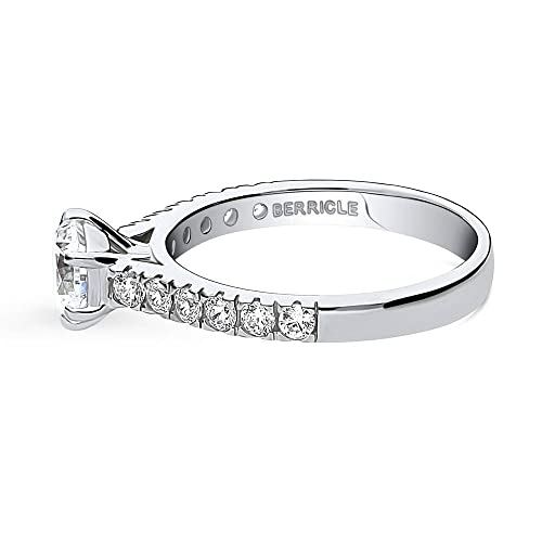 BERRICLE Sterling Silver Solitaire Wedding Engagement Rings 0.8 Carat Round Cut Cubic Zirconia CZ Promise Ring for Women, Rhodium Plated3