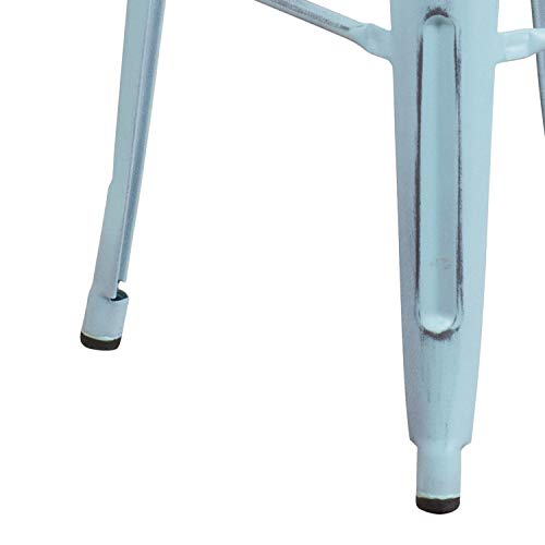 Flash Furniture Commercial Grade 30" High Backless Distressed Green-Blue Metal Indoor-Outdoor Barstool #TOP4