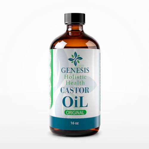 Genesis Holistic Health Organic Castor Oil – 100% Pure, Cold Pressed, Hexane Free – Nourishing Hair & Skin Oil – Eyelash & Eyebrow Growth, Deep Moisturizer – 16 oz Glass Bottle