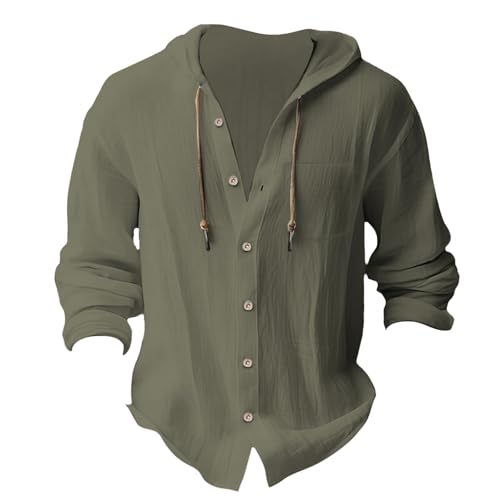 Mens Linen Shirts Long Sleeve Casual Beach Summer Lightweight Cotton Blend Hoodie Button Down Print Relaxed4