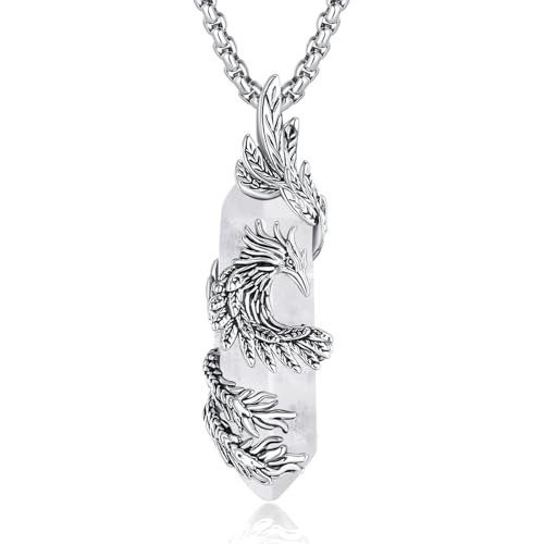 INFUSEU Clear Quartz Phoenix Necklace Healing Crystal Jewelry for Women Men Bird Protection Stone Pendant Spiritual Meditation Rock Gifts
