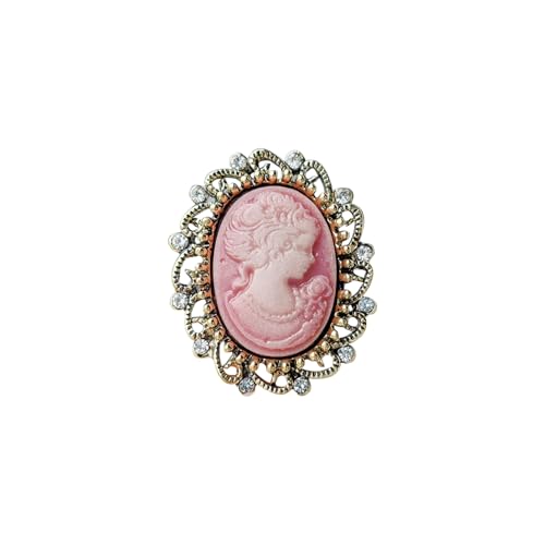 Image of Rhinestone Lady Portrait Statement Brooch for Women Vintage Cubic Zirconia Beauty Cameo Lapel Pin Beautiful Crystal Figure Round Brooch Jewelry Gifts