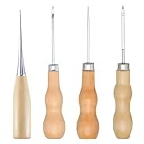 PHYNDR 4 Pezzi Punteruolo con Manico in Legno, Bulino in Pelle, Professionale per Cucito, ...