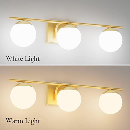 Ralbay Gold Vanity Lights - 3-Light Mid Century Modern Bathroom Wall Lights with Milky Glass Globe by Ralbay - Image 3
