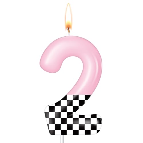 MTLEE Number 2 Racing Car Birthday Candle Girl Two Fast Party Decoration