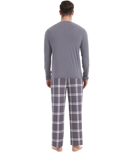 Image of NACHILA Pajamas for Men-Viscose Made from Bamboo, Long Sleeve Pajamas Set Comfy Sleepwear Pants Soft V Neck Pjs with Pockets