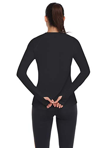 HISKYWIN Women's UPF 50+ Sun Protection Long Sleeve Outdoor T-Shirt Athletic Top Rashguards Black-L