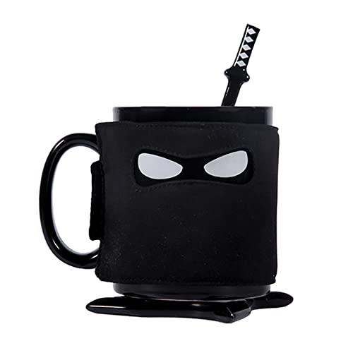 Guoyoocc Taza de cerámica Ninja Creativa,Taza de café de cerámica Divertida con Posavasos y Cuchara,Tazas Ninja de cerámica con máscara Negra Guoyoocc Taza de cerámica Ninja Creativa,Taza de café de cerámica Divertida con Posavasos y Cuchara,Tazas Ninja de cerámica con máscara Negra