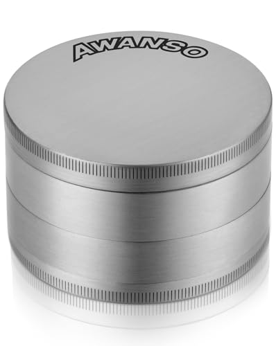 AWANSO 3' Grinder for Kitchen Spices, 3-Piece 4-Part Design, Screen-Free, Durable Zinc Alloy, Silver