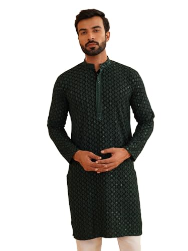 Sojanya (Since 1958 Men'S Cotton Contrast Embroidered Sequinned Long Kurta