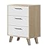 Table de chevet de 3 tiroirs avec pieds coloris Chêne Cambrian / Blanc - longueur 43 x profondeur 35 x hauteur 63 cm -PEGANE-