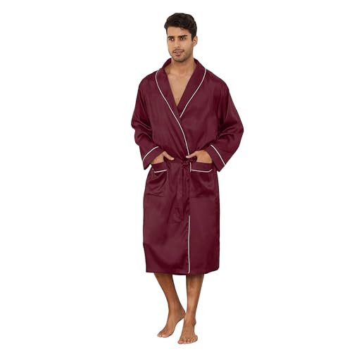Image of Vulcanodon Men's Satin Robe Lightweight,Men's Luxurious Silk Kimono Bathrobe