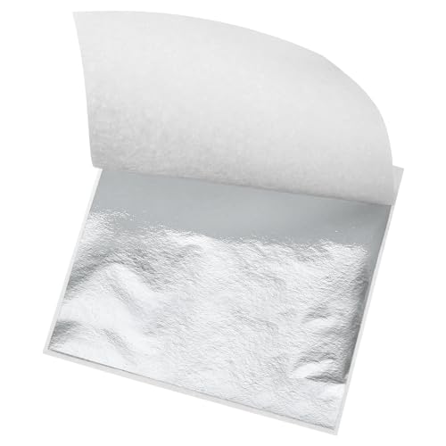 sourcing map Gold Leaf Foil Sheet, Silver Leaf Papers, 3.3 Inch x 3.1 Inch for Art Decoration, Sculptures, Painting, Pack of 150 Pcs