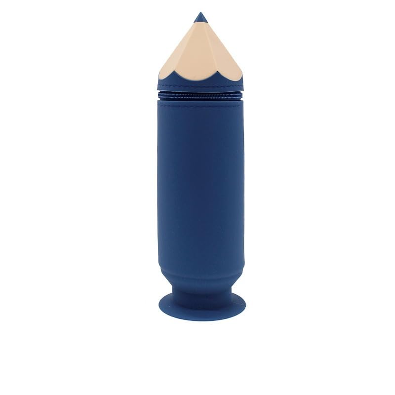 Image of Silicone lightweight waterproof zipper pencil case pencil bag /pouch, cute colourful pencil shape, safe and quality (Navy Blue), QS-2010