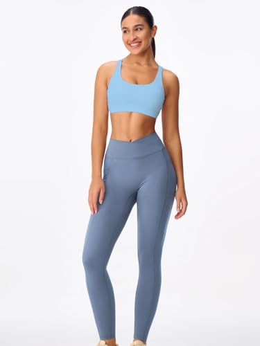 Image of Women's Strappy Sports Bras Light Compression Crop Criss Cross Back Padded Workout Yoga Bra Supportive U Neckline