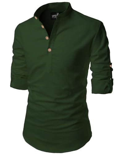 Image of Univibe Full Sleeve Chinese /Rounded /Mandarin Collar Pure Cotton Casual, Wedding, Party, Festival Stylish Short Length Slim fit Kurta Style Shirt for Men and Boys.