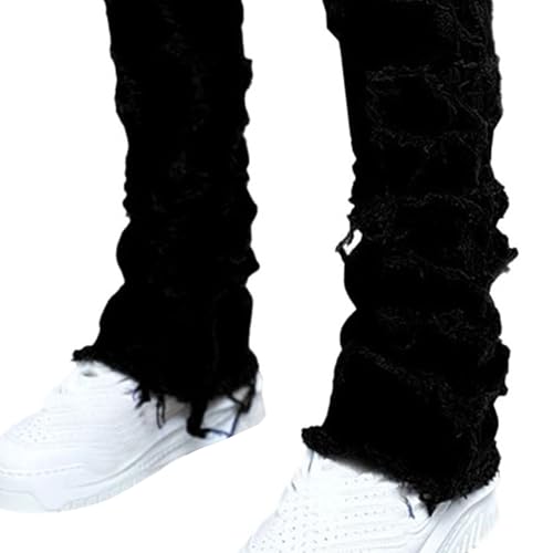 Ripped Jeans Men Slim Fit Pink Skinny Denim Pants Stacked Style Casual Streetwear Distressed4