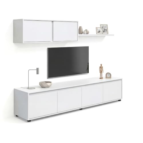 duehome | Conjunto Reversible de Salon, Mueble de TV, Modulos de Comedor, Modelo Arlet, Acabado en Blanco Artik, Medidas: 200 cm (Largo) x 41 cm (Fondo) 43 cm (Alto)