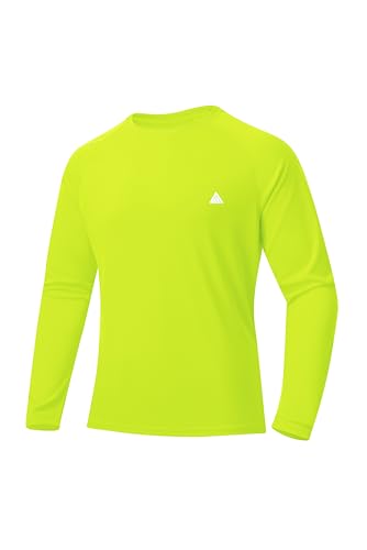 ZITY T-Shirt Anti-UV Hommes Manches Longues UPF 50+ Protection Solaire Col Rond Sport à Séchage Rapide Tops pour Natation Surf Pêche Course à Pied (Jaune-Vert, XL)