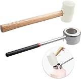 YiePhiot Coconut Opener Tools with Hammer, Super Safe & Easy to Open Young Coconuts Tool, Food Grade Stainless Steel Coconut Opener Set, Rubber Mallet with Handle(White)