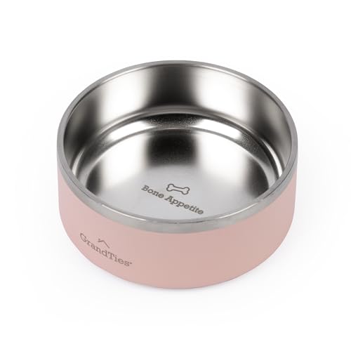 GrandTies Stainless Steel Engraved Pet Bowl | Reusable BPA-Free Insulated Cat & Dog Bowls | Large Heavy Duty Non Skid Spill Proof Dog Bowl | Outdoor Dog Water Bowl (18oz, Peach Crème)
