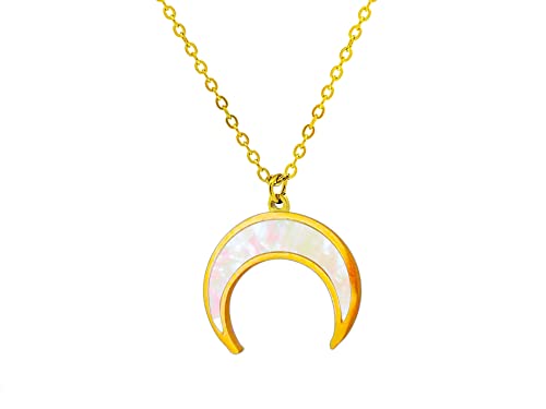 Collar Nudo de Bruja Acero Inoxidable colgantes amuletos Celta trisquel Sello del arcángel. Talismán protección, Geometría sagrada, Metatrón tetragrámaton Triqueta (Luna Invertida Nacar Dorado)
