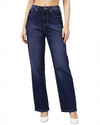 Image of Bewakoof Women's 100% Cotton Straight Fit Jeans | Jeans for Woman | Pants for Woman | Classic Denim Pants | Everyday Casual | Utility Streetwear | Lightweight & Flexible | Straight Pants for Women