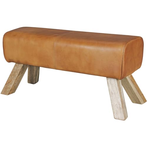 Wohnling Design Turnbock Sitzbank Echtleder, braun, 90 x 30 x 43 cm
