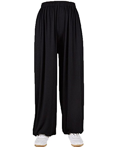 DianShao Men's Super Soft Yoga Pilates Pants Loose Modal Bloomers Home Tai Chi Harem Joggers Sweat Trousers Black 2XL