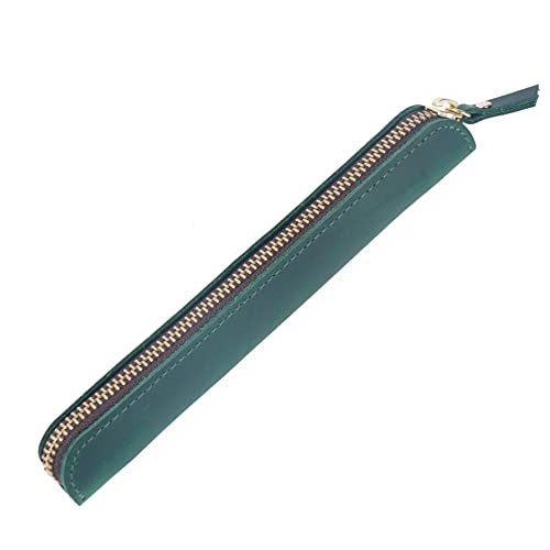 Image of Retro Crazy Horse Genuine Leather Stationery Pencil Case Storage Bag Casual Stationery Box (Green)