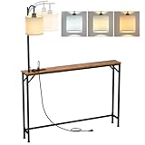 keomaisyto Skinny Console Table with Outlet, Narrow Sofa Table with 3-Color Light, Behind Couch Table with 3 Color Temperatures Led Bulb for Living Room, Bedroom, Entryway, Hallway