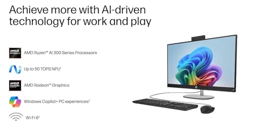 Image of HP 27 AI PC All-in-One 27 inch Touchscreen IPS FHD Display (AMD Ryzen AI 7 350, 32GB DDR5, 8TB PCIe SSD, AMD Radeon, WiFi 6, Webcam, Bluetooth 5.4, Win 11 Home) w /USB-C Dock