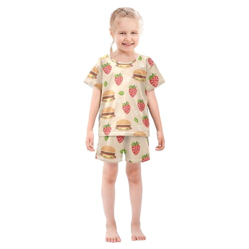 ALAZA Strawberry Hamburger Flower Floral Pajamas Short Sleeve 2 Piece Sleepwear Top and Bottom Pajama Set Unisex3