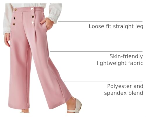 Image of Haloumoning Girls Wide Leg Pants Kids Fashion Elastic Waist Front Button Trousers with Pockets 5-14 Years
