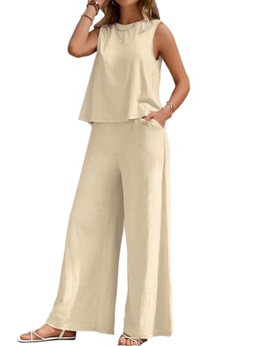 Image of ALL YOURS Women's 2 Piece Outfit Loose Tank Top and Wide Leg Pants Sets|co-ord set for women cord set for women lounge wear set for women coords set for women wear
