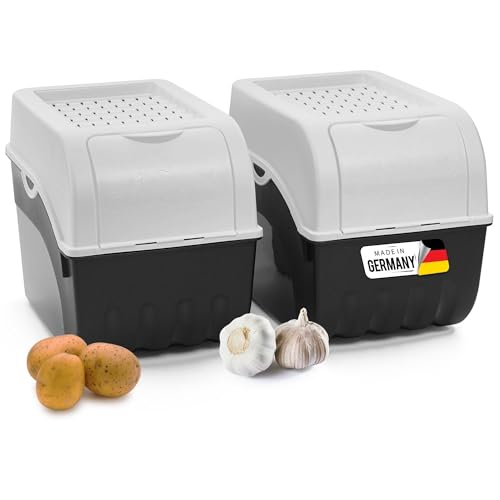 Novaliv Lot de 2 Boîtes de Rangement pour Pommes de Terre et Légumes - 9 L - Blanc - Empilable - Corbeille de Conservation pour Carottes