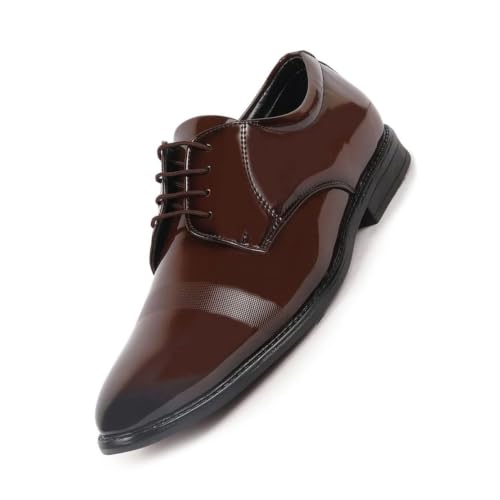 Image of FAUSTO Men's Patent Leather Party Formal Textured Strip Lace Up Shoes