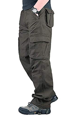 [シティヤング] メンズ カーゴパンツ 作業着 ズボン ストレート 多機能 ワークパンツ 大きいサイズ パンツ 006 ダークグリーン 34W