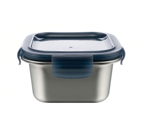 Image of Stegl 640ml Square Stainless Steel Food Storage Container | Airtight 4-Lock Lid Leak-Proof Lunch Box | BPA-Free Stackable Kitchen Storage Container for Office Meal Prep