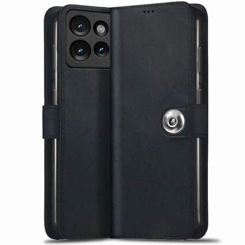 Image of TheGiftKart Flip Cover Back Case for Motorola Moto Edge 50 5G | Genuine Leather Finish | Designer Button | Inbuilt Pockets & Stand | Wallet Style Flip Case Cover for Moto Edge 50 (Faux Leather, Black)