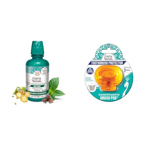 GuruNanda Fresh Breath Mouthwash 3 oz, ADA-Accepted, Alcohol & Fluoride-Free + Brush Pods (1 Pack) Toothbrush Covers with Essential Oil Vapors image 2